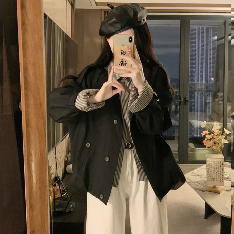 바 En 바람 의류 여성 코트 2026 봄 새로운 스트라이프 패치워크 올해 인기 작은 키 꽃밭 쇼트 스타일 재킷 상세 이미지 15