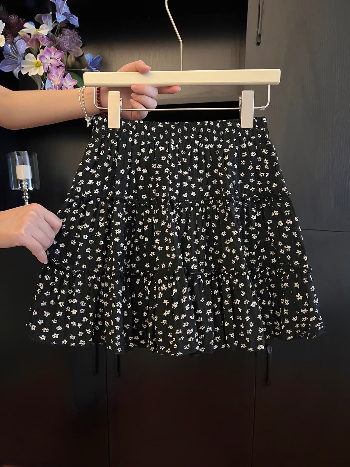 세 표준 완료 주간 고양이 품질 다섯 줄 명중 측면 작은 꽃무늬 케이크 드레스 하이웨이스트 슬림해 보이는 한 마디 미니 스커트 반신 스커트 상세 이미지 2
