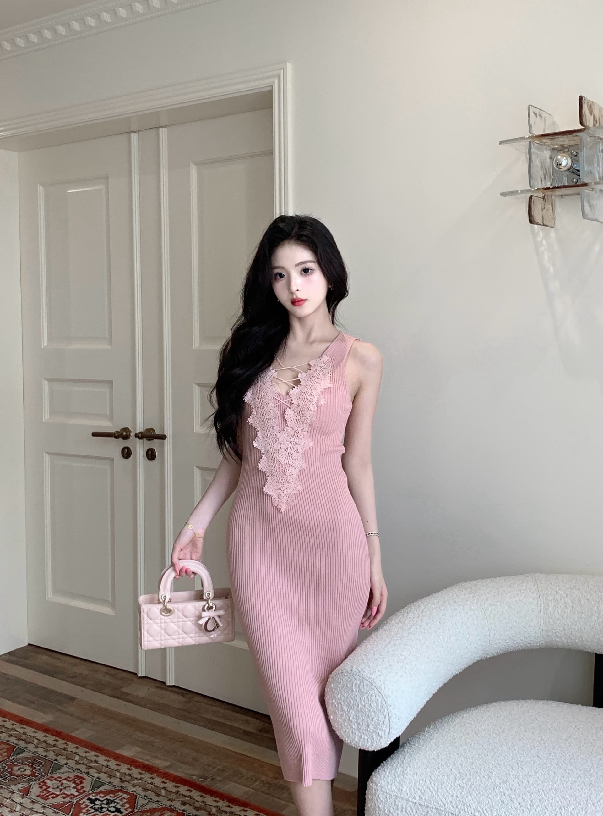 레이스 조각 V넥 긴팔 니트 여성 드레스 봄 인사이드 가져 가라. 치마 순수한 욕망 바람 몸매 가꾸기 치마 타이트 스커트 미니 스커트 이미지 2