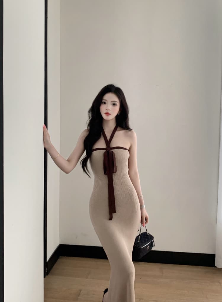 순수한 욕망 행침 목 니트 드레스 여름 새로운 타이트 스커트 튜브탑 롱 스커트 프랑스식 휴가 치마 트렌디 상세 이미지 24