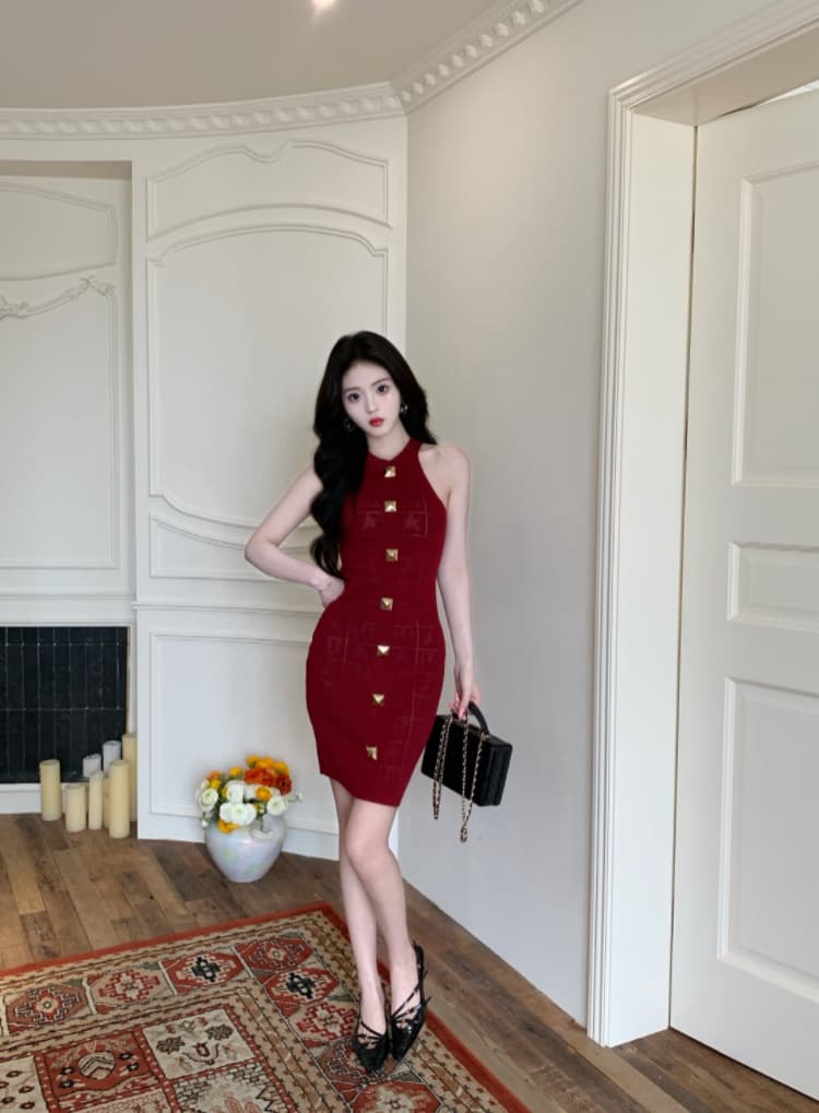 실사 섹시함 행침 목 드레스 디자인 무거운 작업 타이트 스커트 프랑스식 명문 여성 작은 샤넬 스타일 니트 미니 스커트 여름 상세 이미지 8