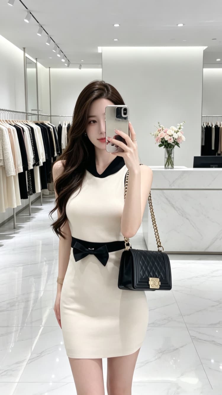 작은 샤넬 스타일 베이비 칼라 니트 드레스 계절 순수한 욕망 섹시함 타이트 스커트 프랑스식 명문 여성 나비 매듭 치마 상세 이미지 6