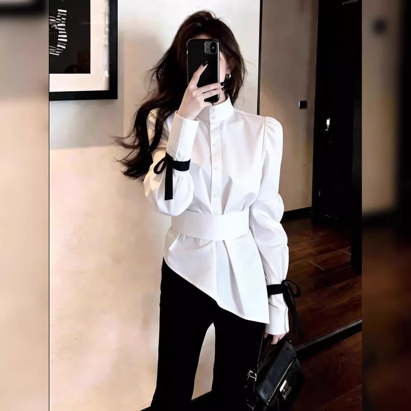 품격 화이트 셔츠 외국 가스 출퇴근 다용도 고급 센스 불규칙 작은 대중 연령 감소 여성 의류 2026 봄 새로운 이미지 6