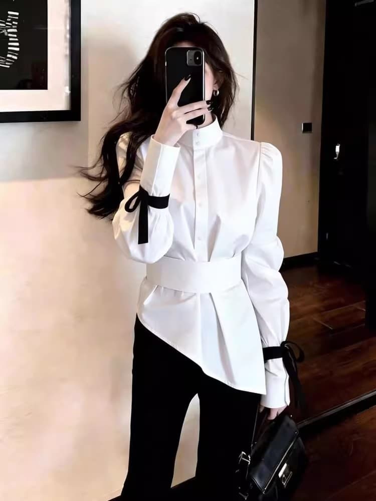 품격 화이트 셔츠 외국 가스 출퇴근 다용도 고급 센스 불규칙 작은 대중 연령 감소 여성 의류 2026 봄 새로운 상세 이미지 3