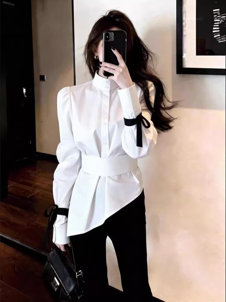 품격 화이트 셔츠 외국 가스 출퇴근 다용도 고급 센스 불규칙 작은 대중 연령 감소 여성 의류 2026 봄 새로운 상세 이미지 6