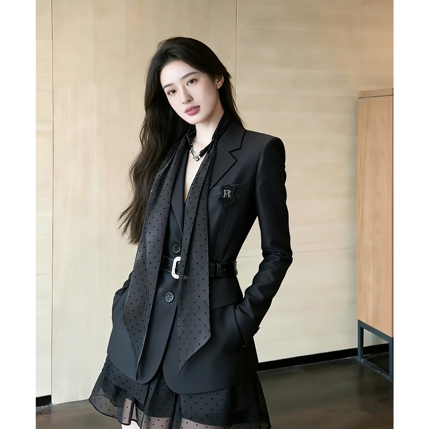 감기 부유 한 가족 천 골드 착용 가져 가라. 그는 벤 바람 고급 센스 망사 패치워크 검정색 두 조각 정장 드레스 아이들 상세 이미지 1