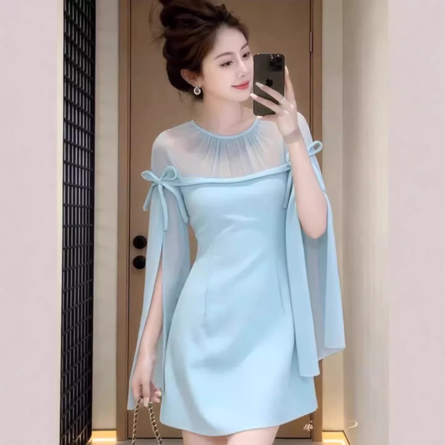 프랑스식 빛 럭셔리 품격 망사 패치워크 여성 드레스 2026 봄 새로운 명문 여성 우아함 허리 수축 예복 치마 상세 이미지 6