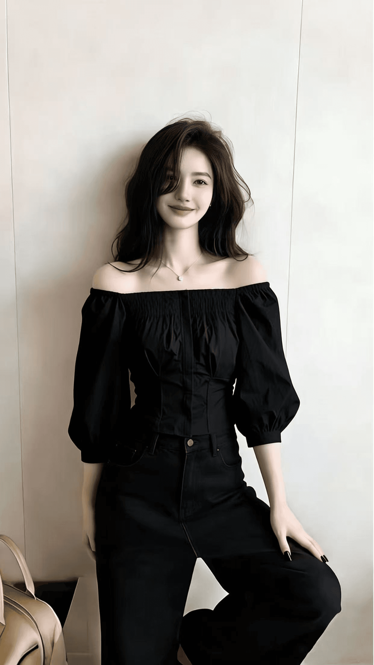 슈퍼 잘 생긴 한 부서 핫걸 바람 검정색 오프숄더 허리 수축 티셔츠 여성 2026 봄 새로운 패션 몸매 가꾸기 맨위 상세 이미지 1