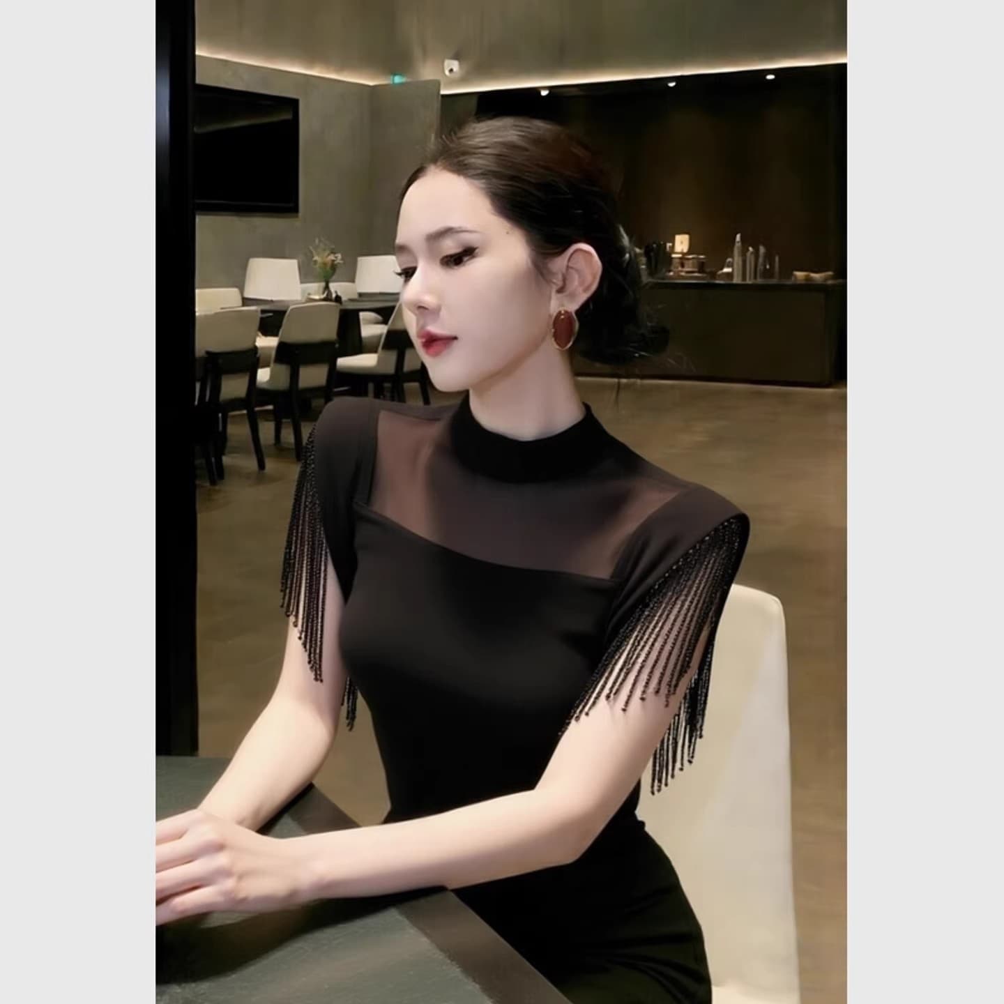 고유 한 아름다운 검정색 술 맨위 2026 봄 프랑스식 품격 고급 절묘한 패션 외국 가스 허리 수축 셔츠 상세 이미지 8