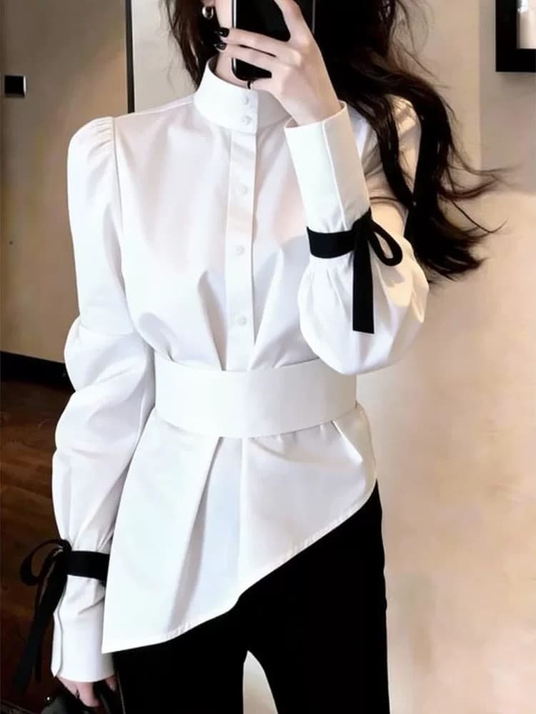 품격 화이트 셔츠 외국 가스 출퇴근 다용도 고급 센스 불규칙 작은 대중 연령 감소 여성 의류 2026 봄 새로운 상세 이미지 4
