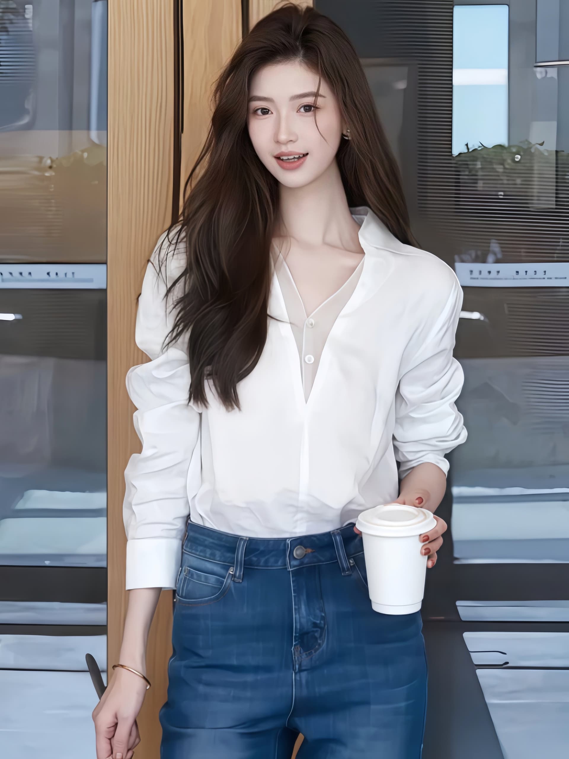 프랑스식 품격 망사 패치워크 V넥 긴팔 셔츠 2026 이른 가을 새로운 높음 지혜 센스 출퇴근 바람 맨위 여성 의류 상세 이미지 1