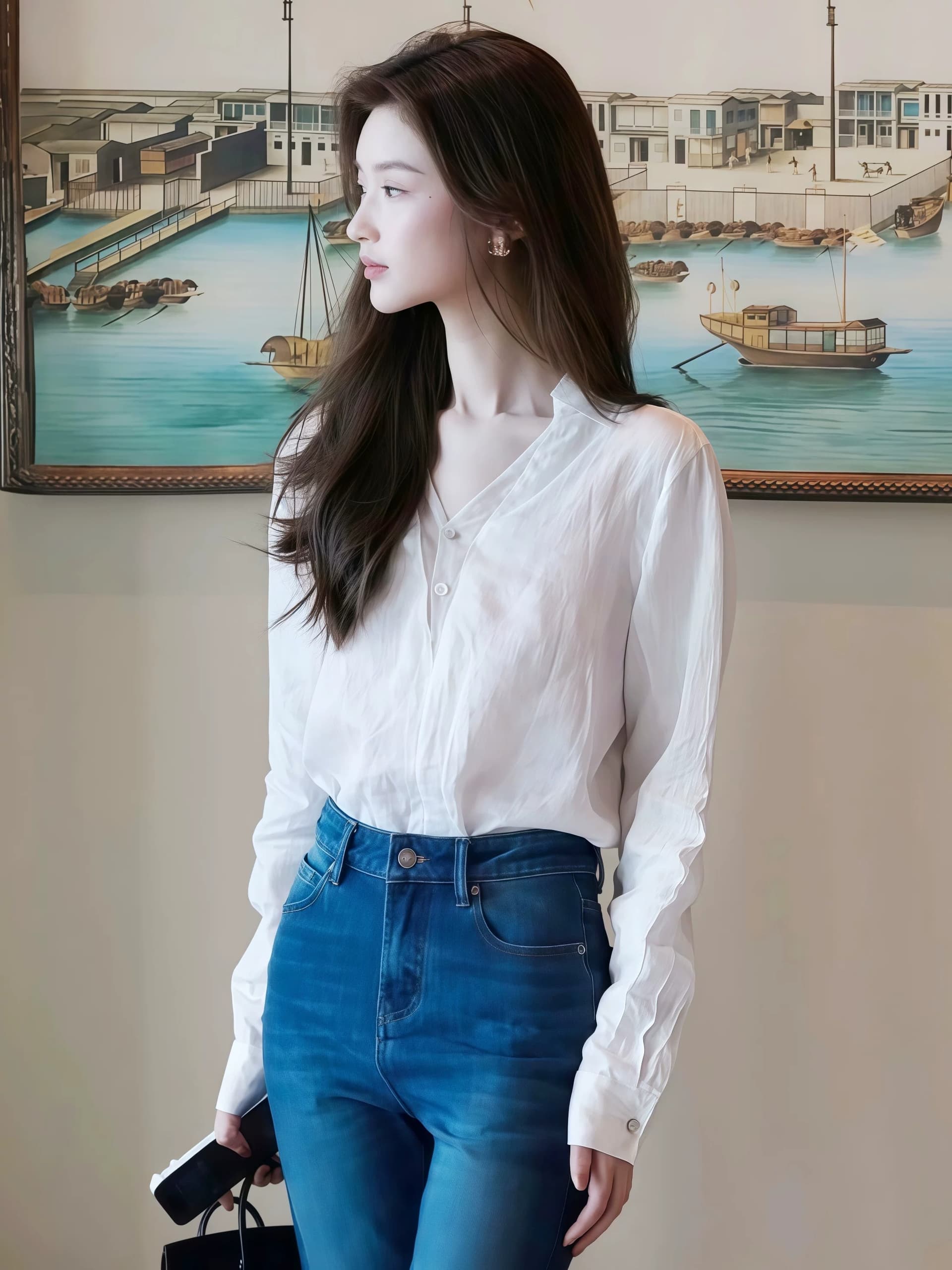 프랑스식 품격 망사 패치워크 V넥 긴팔 셔츠 2026 이른 가을 새로운 높음 지혜 센스 출퇴근 바람 맨위 여성 의류 상세 이미지 6