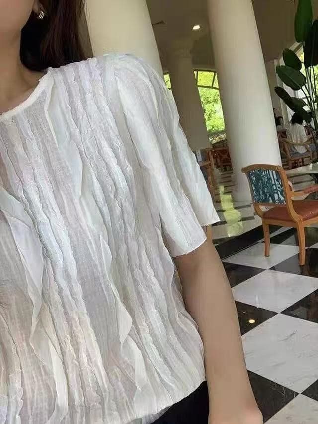 달콤한 스타일 프릴 라운드 넥 반팔 쉬폰 블라우스 셔츠 한국 스타일 chic 작은 대중 디자인 센스 빛 요리 한 패션 상세 이미지 26