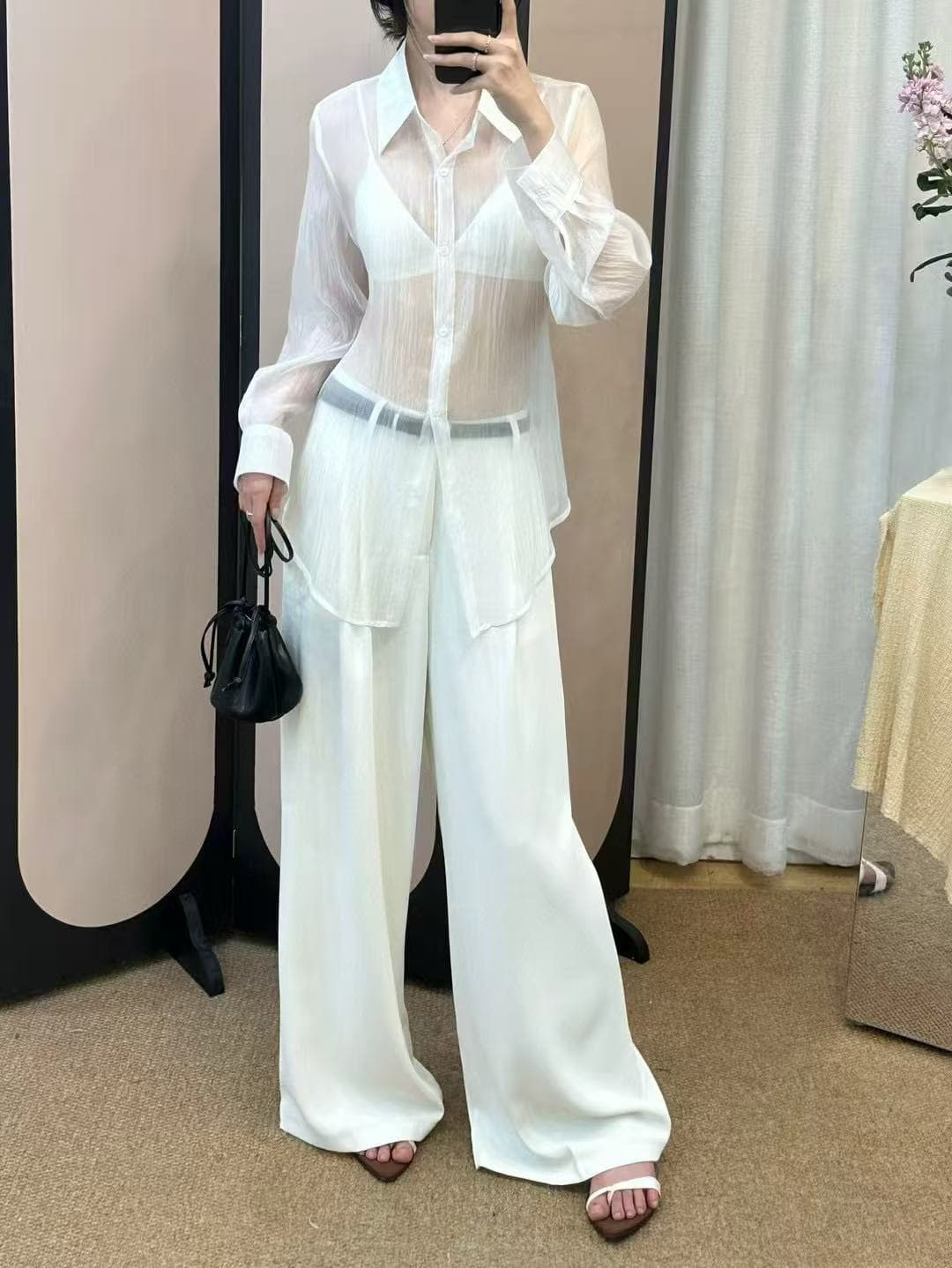 섹시함 바람 시스루 긴팔 여성 셔츠 한국 스타일 chic 상세 이미지 2