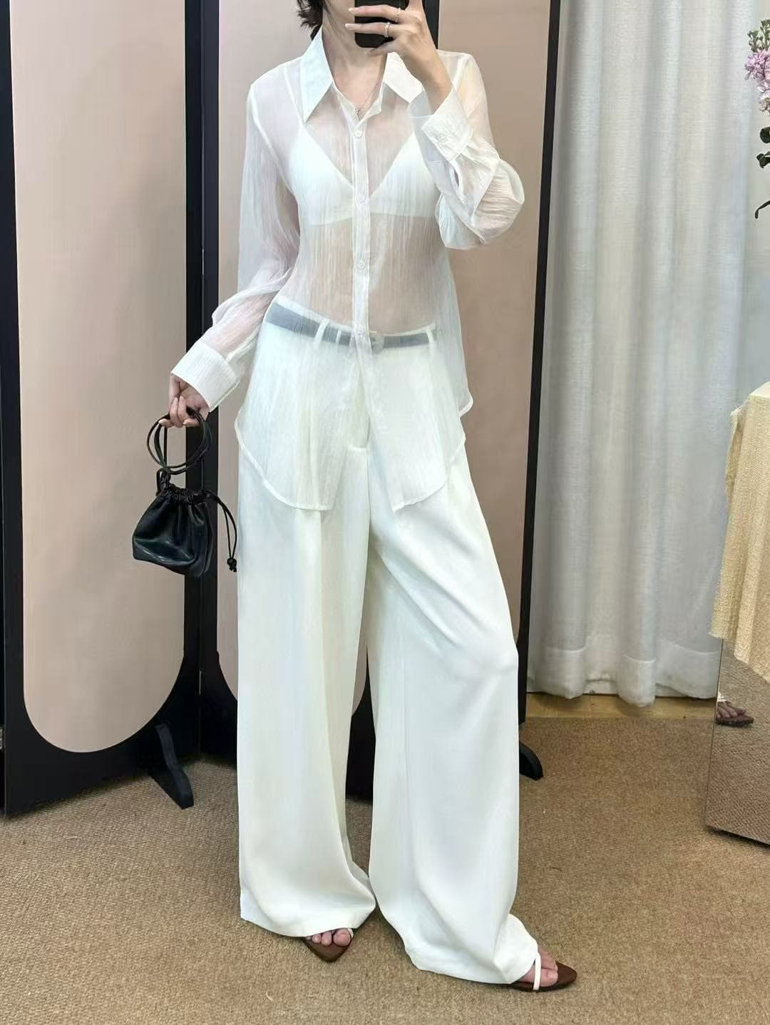 섹시함 바람 시스루 긴팔 여성 셔츠 한국 스타일 chic 상세 이미지 4