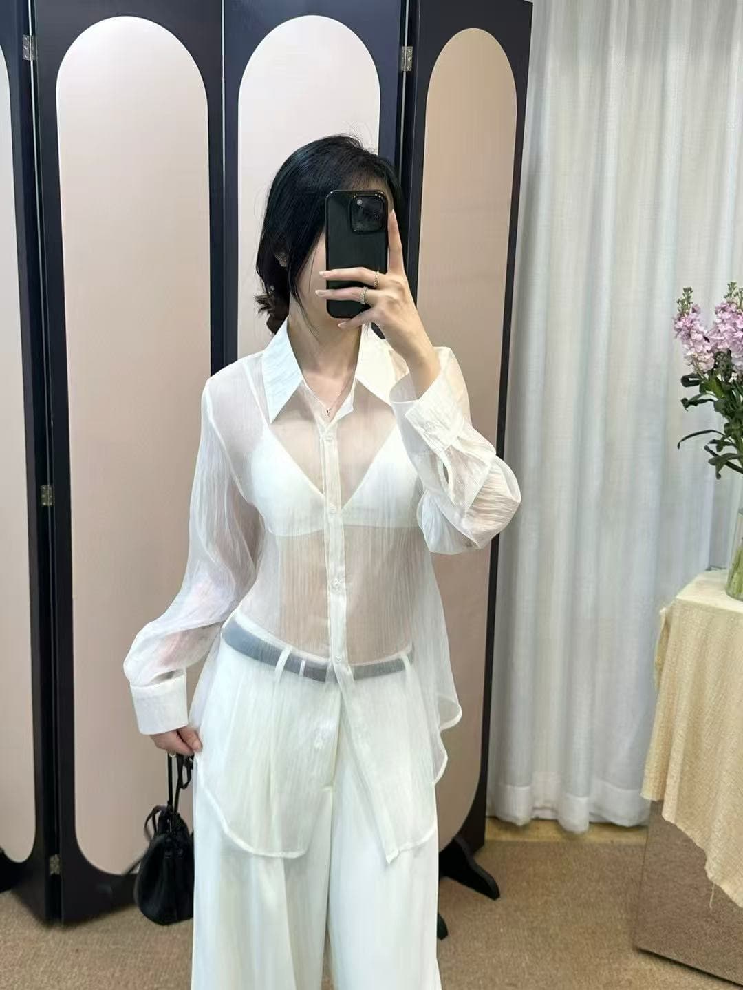 섹시함 바람 시스루 긴팔 여성 셔츠 한국 스타일 chic 상세 이미지 6