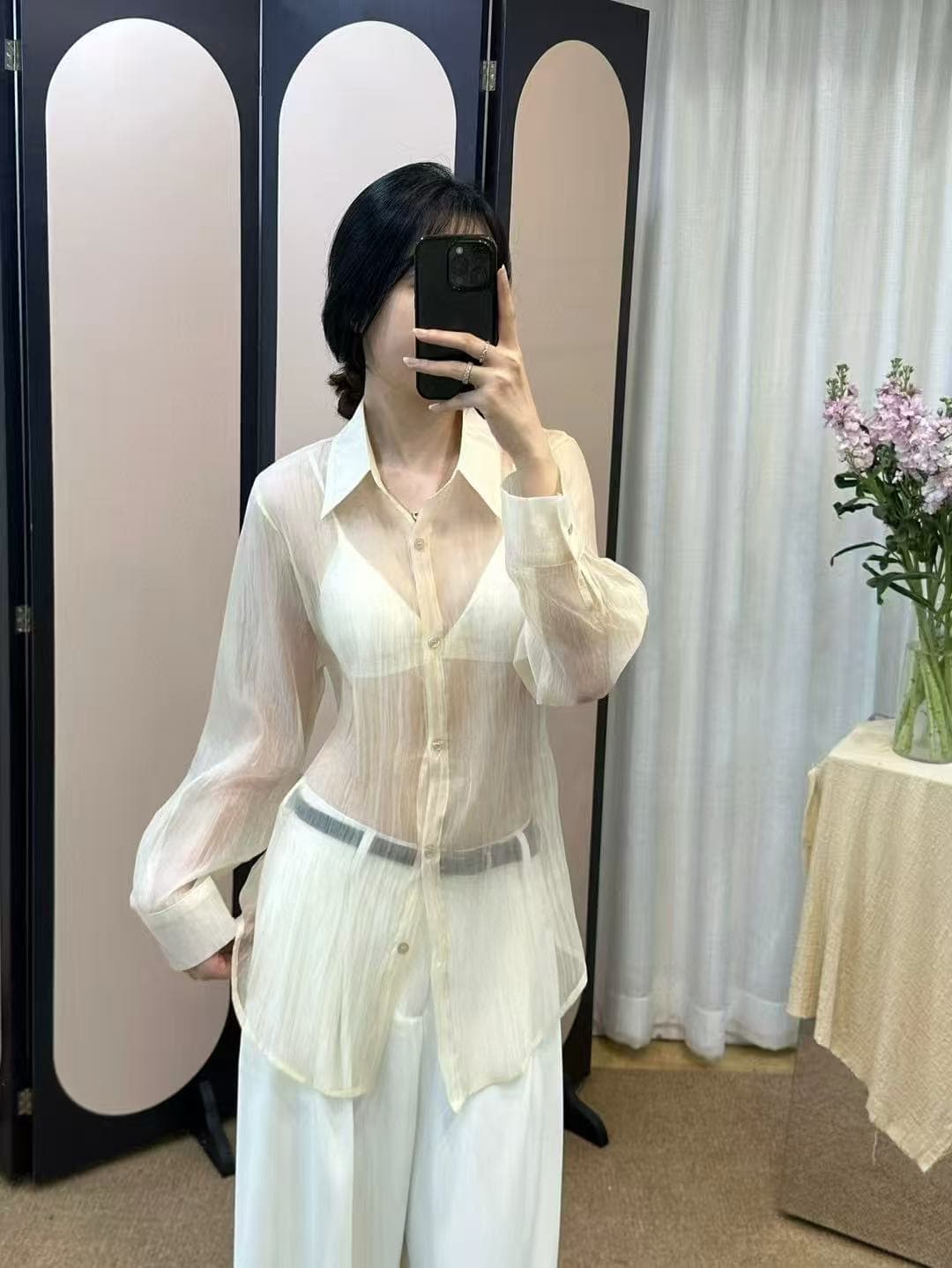 섹시함 바람 시스루 긴팔 여성 셔츠 한국 스타일 chic 상세 이미지 9