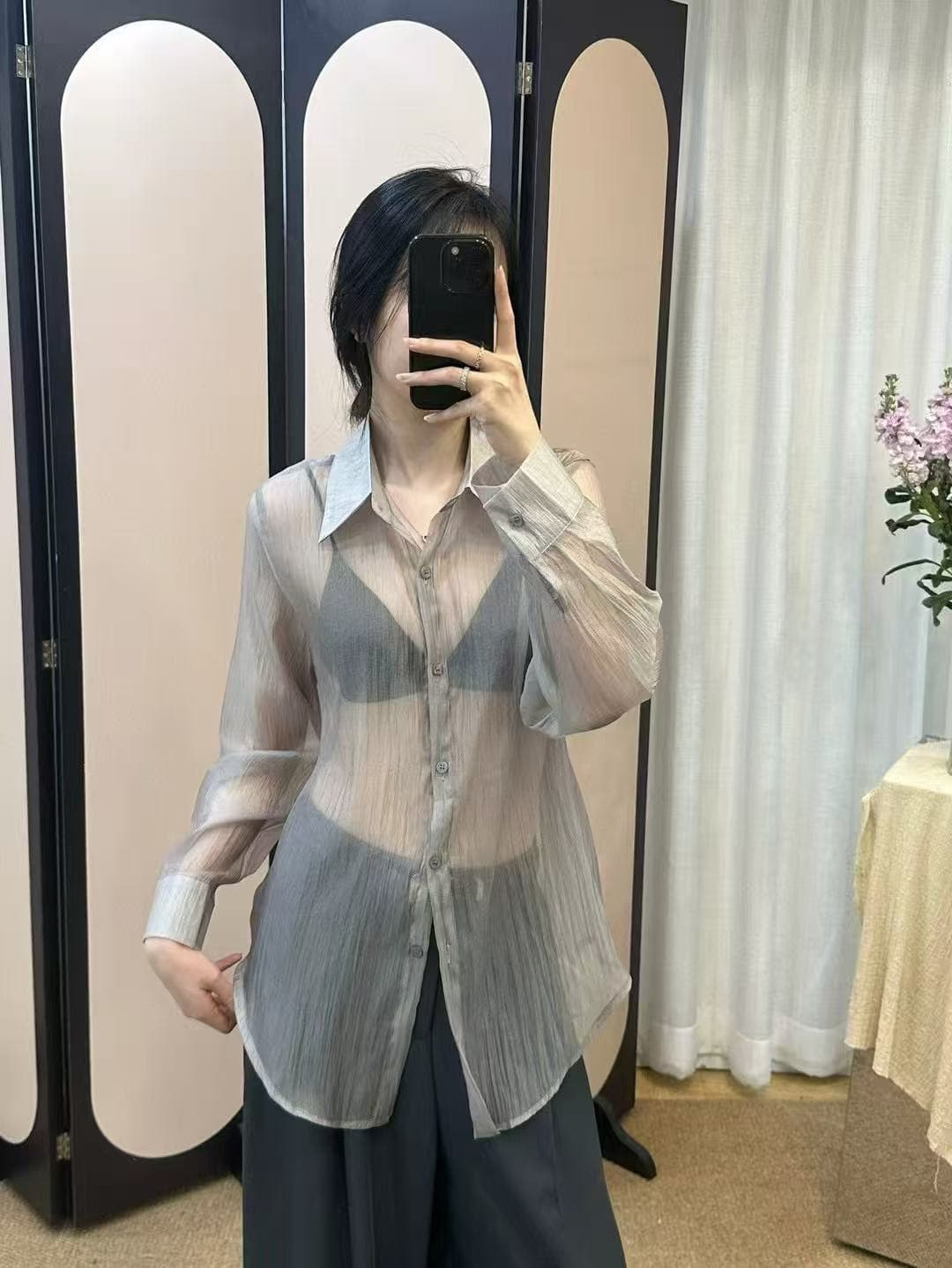 섹시함 바람 시스루 긴팔 여성 셔츠 한국 스타일 chic 상세 이미지 20