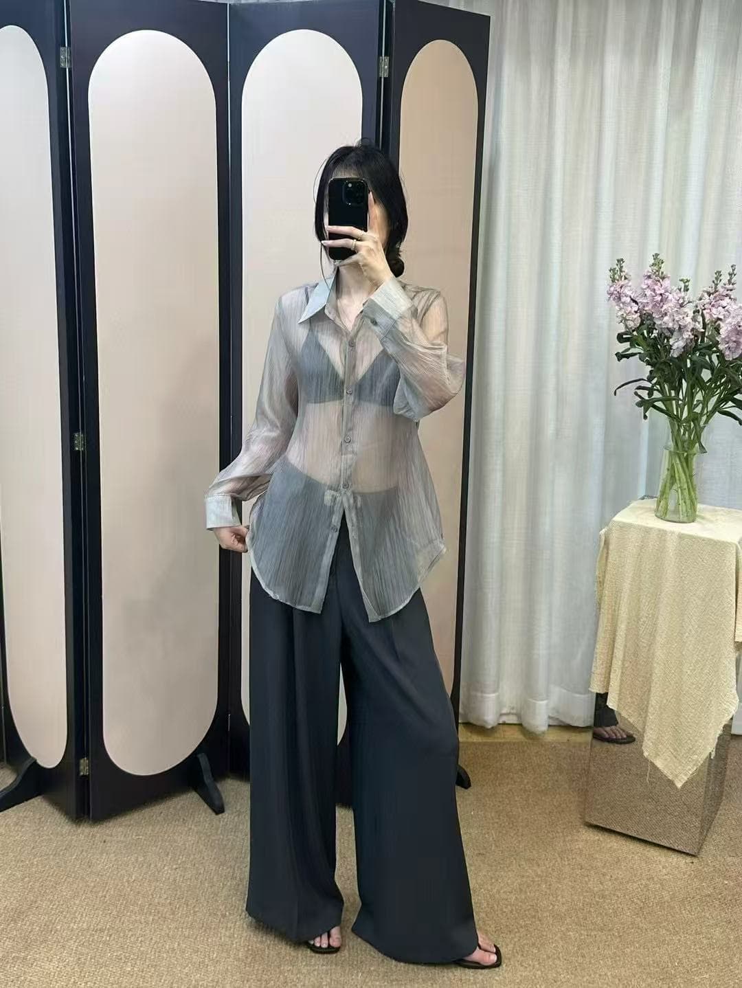 섹시함 바람 시스루 긴팔 여성 셔츠 한국 스타일 chic 상세 이미지 23