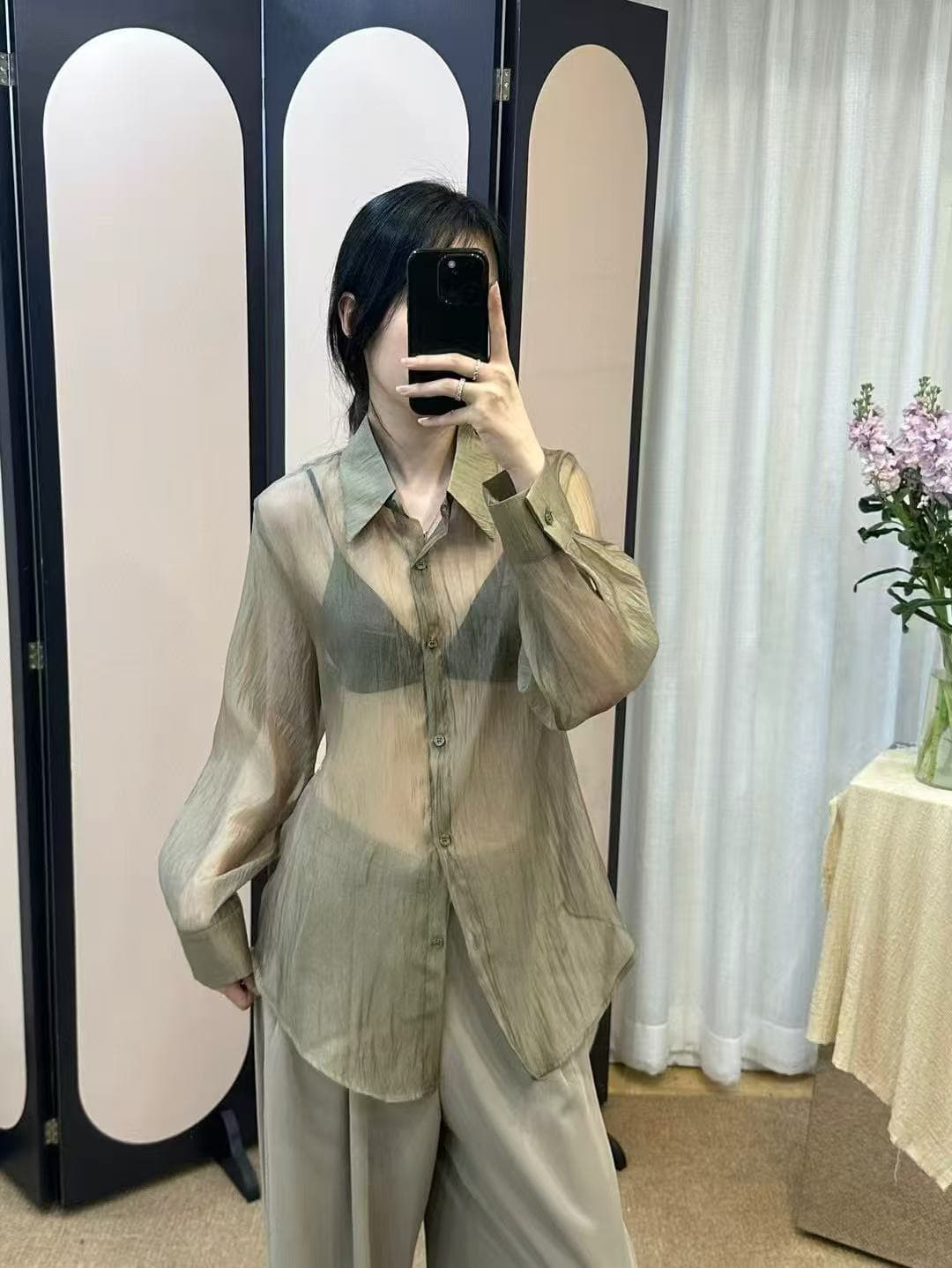 섹시함 바람 시스루 긴팔 여성 셔츠 한국 스타일 chic 상세 이미지 28