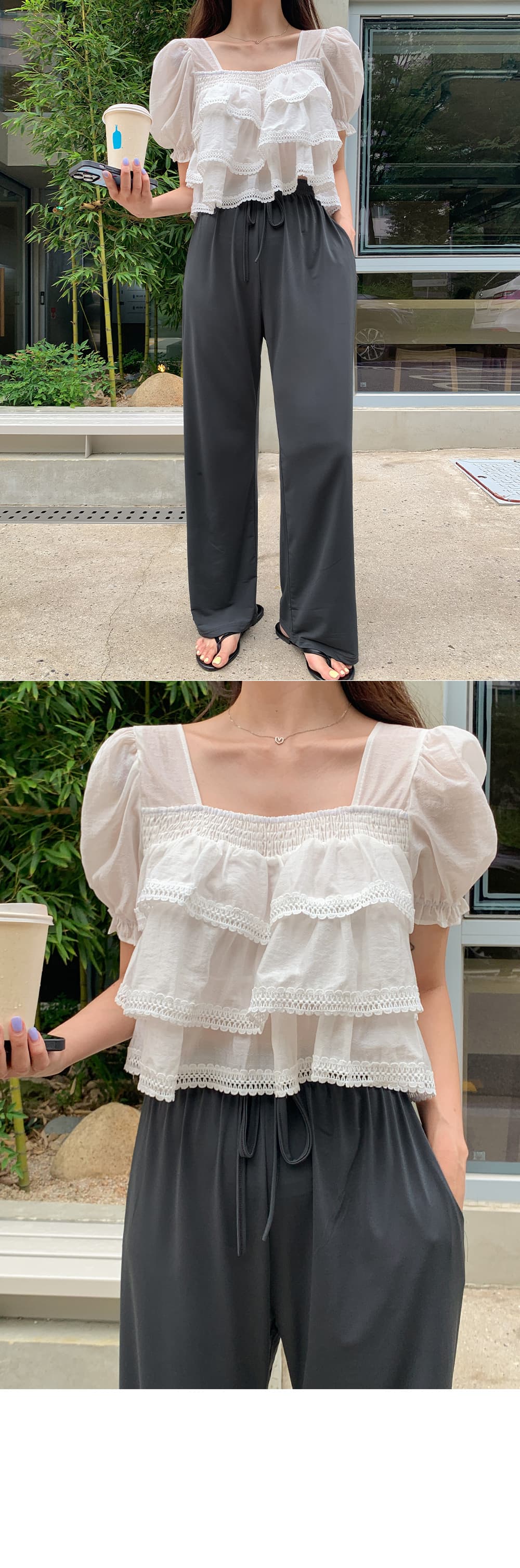 무거운 작업 달콤함 레이스 레이스 반팔 쉬폰 블라우스 한국 스타일 chic 빛 요리 한 패션 작은 대중 디자인 센스 소녀 상세 이미지 5