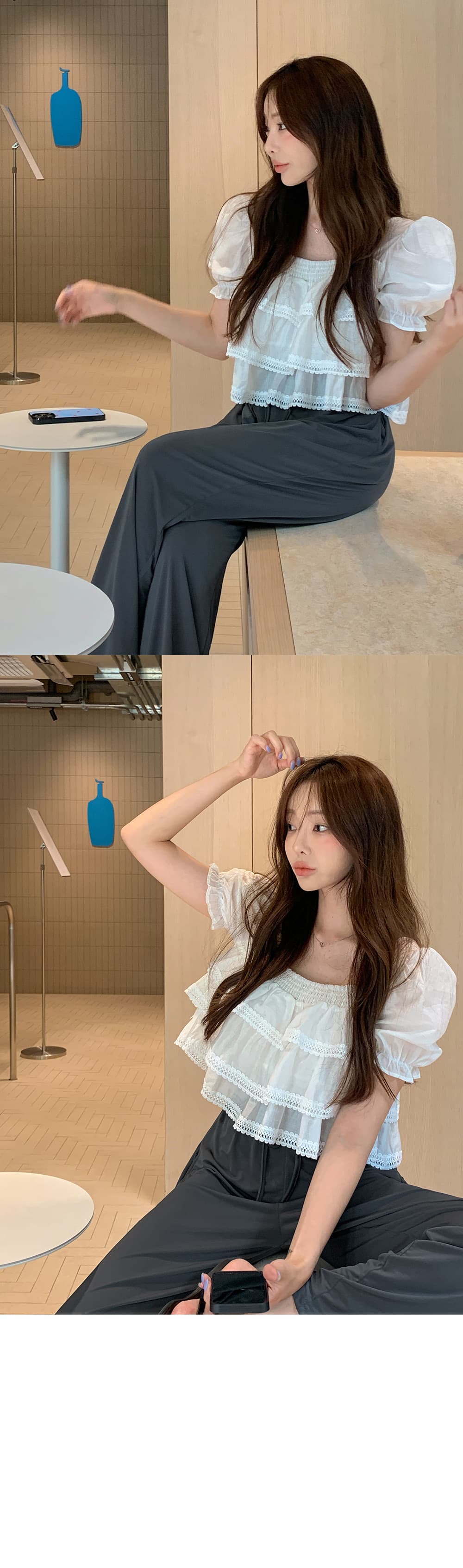 무거운 작업 달콤함 레이스 레이스 반팔 쉬폰 블라우스 한국 스타일 chic 빛 요리 한 패션 작은 대중 디자인 센스 소녀 상세 이미지 6