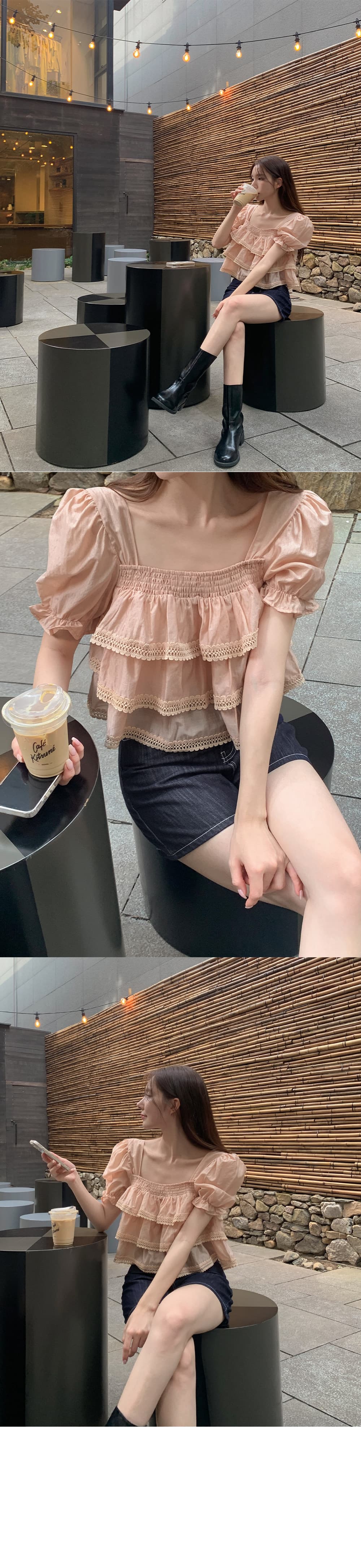 무거운 작업 달콤함 레이스 레이스 반팔 쉬폰 블라우스 한국 스타일 chic 빛 요리 한 패션 작은 대중 디자인 센스 소녀 상세 이미지 20