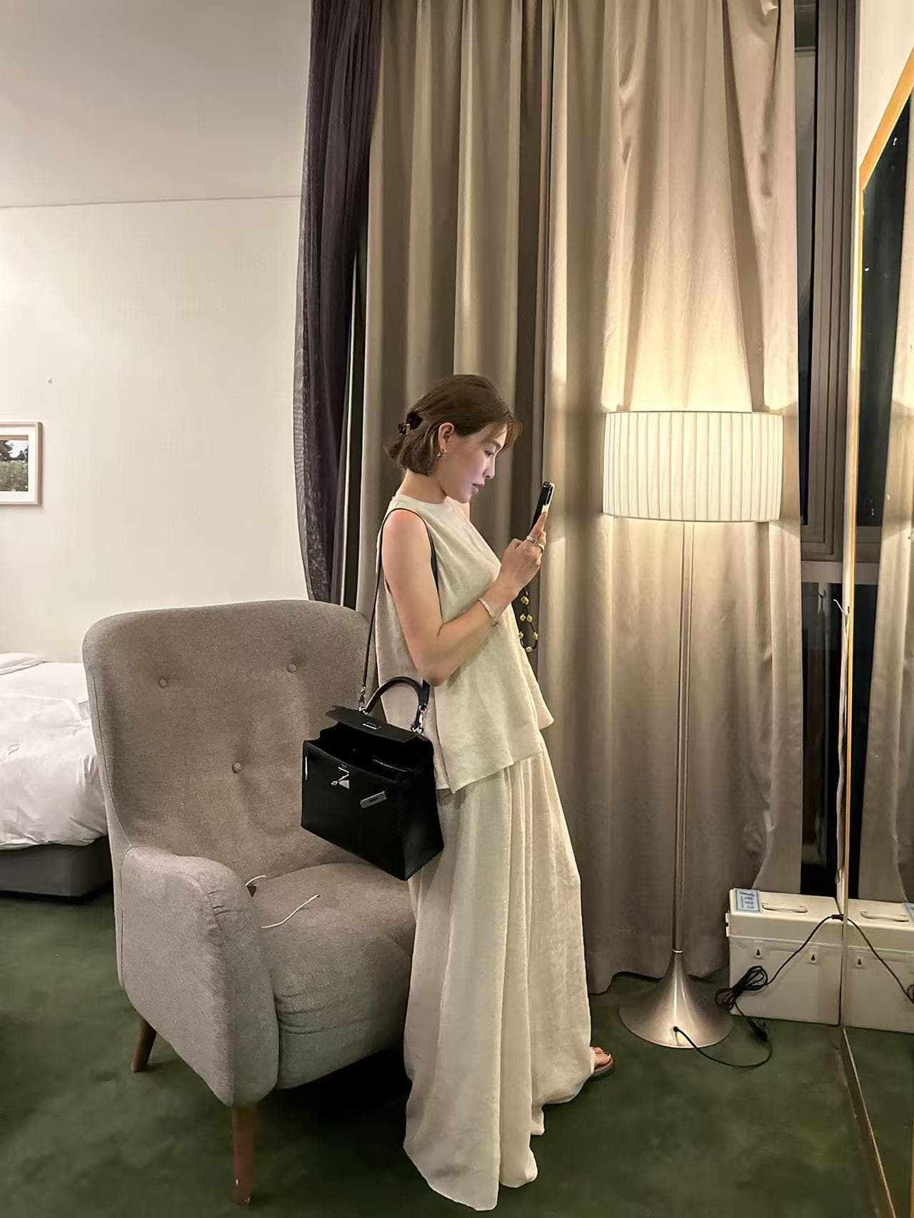 미니멀리즘 바람 단색 조끼 와이드 레그 팬츠 긴 바지 패션 투피스 슈트 한국 스타일 chic 루즈핏 빅 사이즈 여성 레저 상세 이미지 7