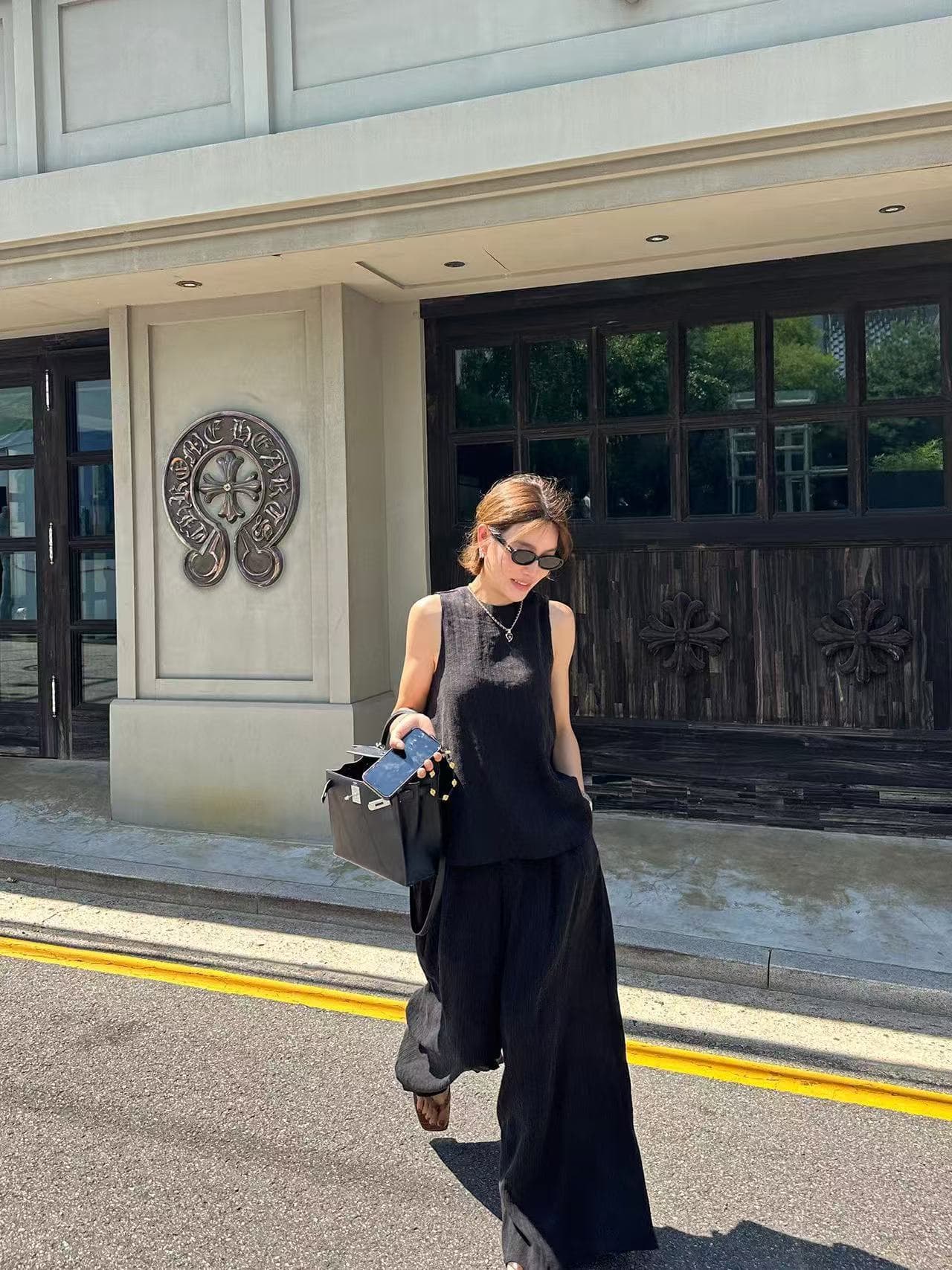 미니멀리즘 바람 단색 조끼 와이드 레그 팬츠 긴 바지 패션 투피스 슈트 한국 스타일 chic 루즈핏 빅 사이즈 여성 레저 상세 이미지 12