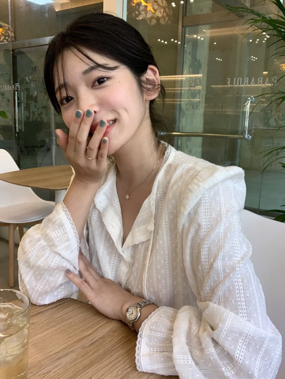 무거운 작업 자수 레이스 레이스 여성 셔츠 달콤함 나팔 소매 셔츠 한국 chic 폭발 디자인 센스 맨위 상세 이미지 4