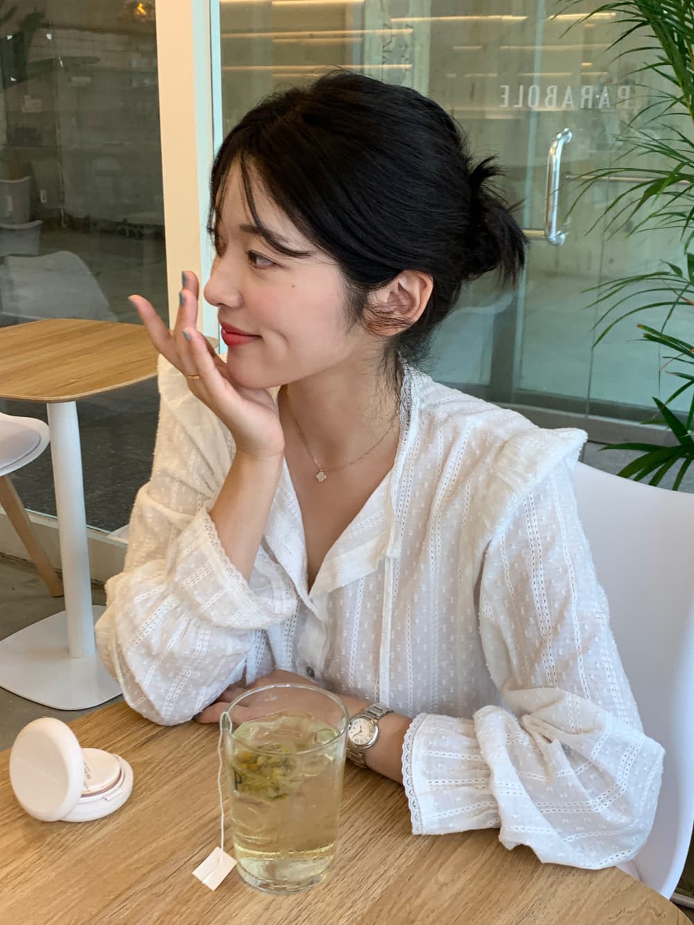 무거운 작업 자수 레이스 레이스 여성 셔츠 달콤함 나팔 소매 셔츠 한국 chic 폭발 디자인 센스 맨위 상세 이미지 36