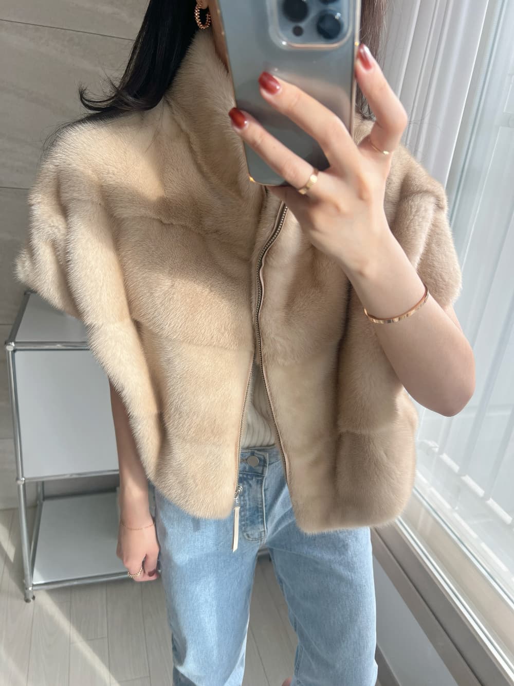 환경 보호 모피 모피 베스트 우아함 조끼 재킷 한국 동대문 chic 루즈핏 빅 사이즈 대외 무역 여성