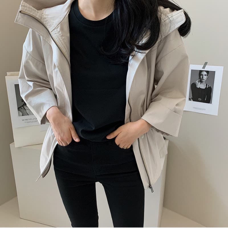 캐주얼 바람 후드 자켓 짧은 외투 단색 바람막이 여성 빛 요리 한 패션 한국 chic 상세 이미지 30