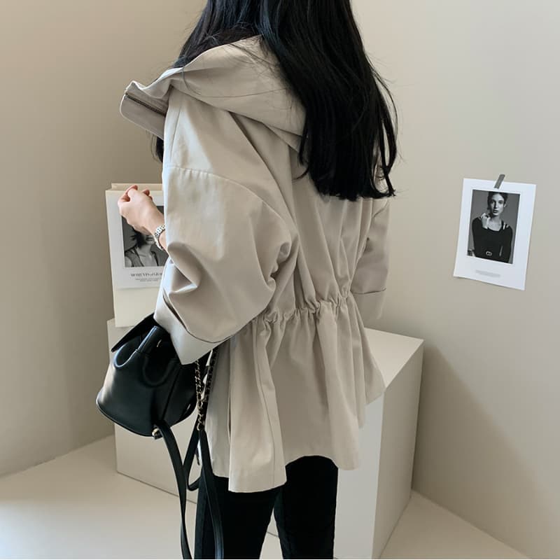 캐주얼 바람 후드 자켓 짧은 외투 단색 바람막이 여성 빛 요리 한 패션 한국 chic 상세 이미지 37