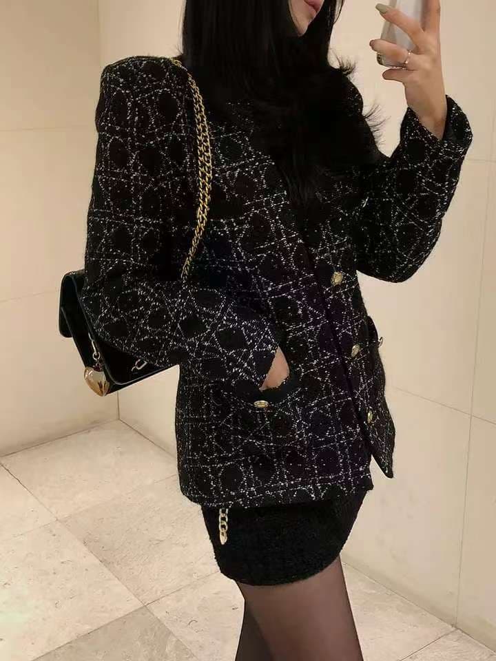 작은 샤넬 스타일 트위드 정장 짧은 여성 코트 봄 가을 빛 럭셔리 패션 인터넷 유명인 명문 여성 숙녀 한국 chic 이미지 2