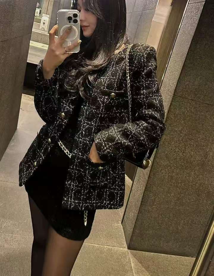 작은 샤넬 스타일 트위드 정장 짧은 여성 코트 봄 가을 빛 럭셔리 패션 인터넷 유명인 명문 여성 숙녀 한국 chic 이미지 3