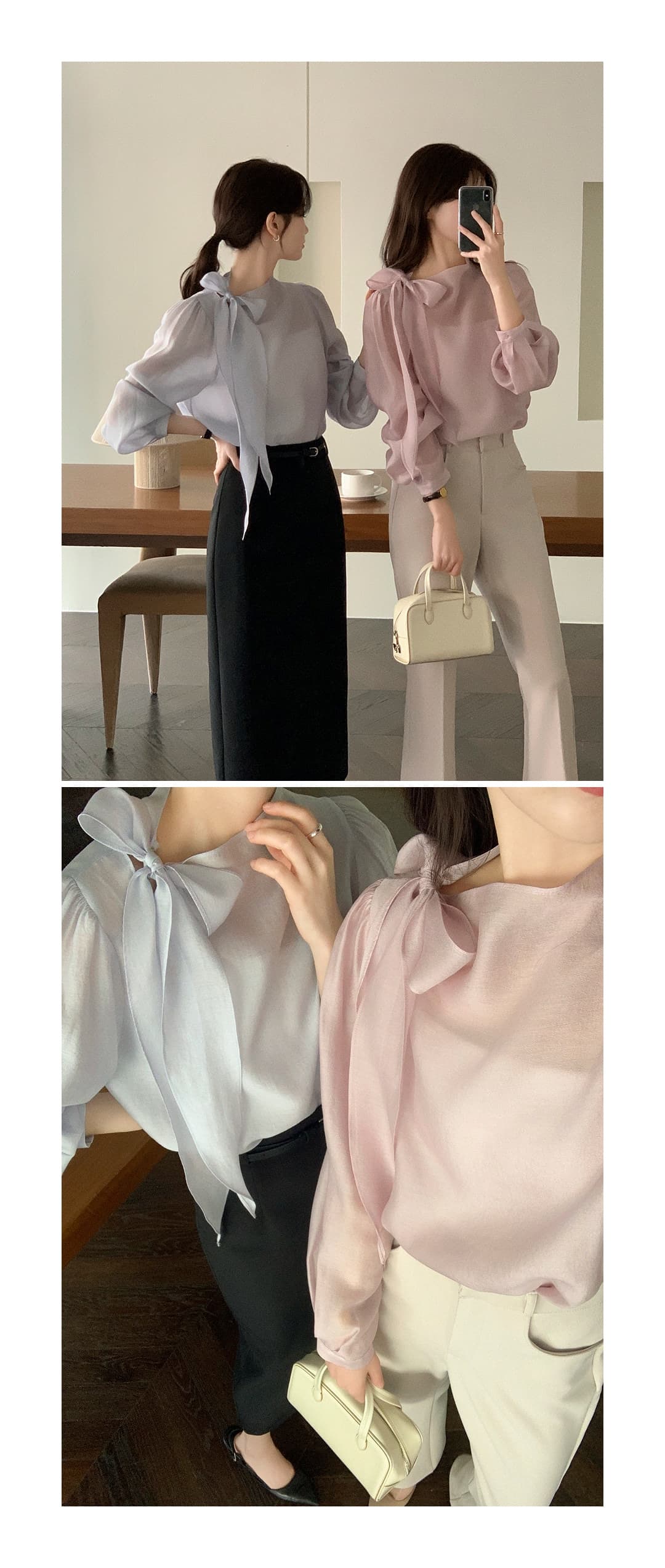 칼라 부서 나비 매듭 쉬폰 블라우스 셔츠 상세 이미지 26