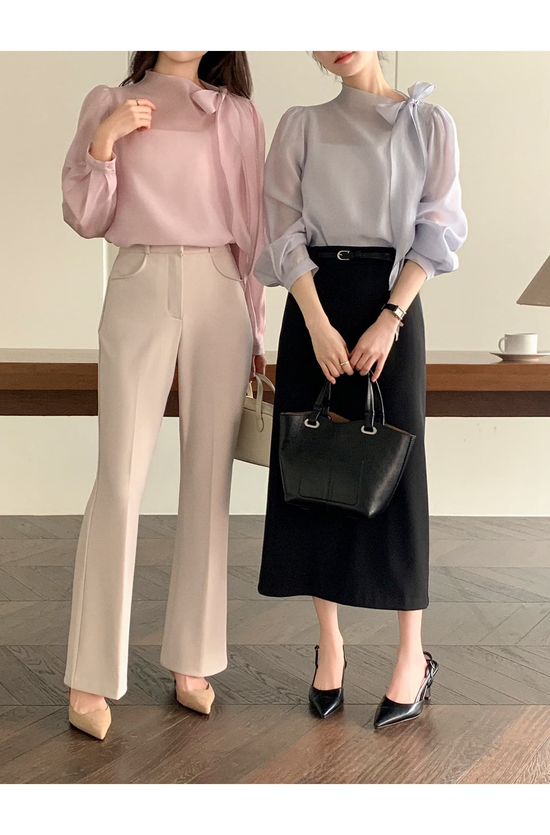 칼라 부서 나비 매듭 쉬폰 블라우스 셔츠 상세 이미지 27