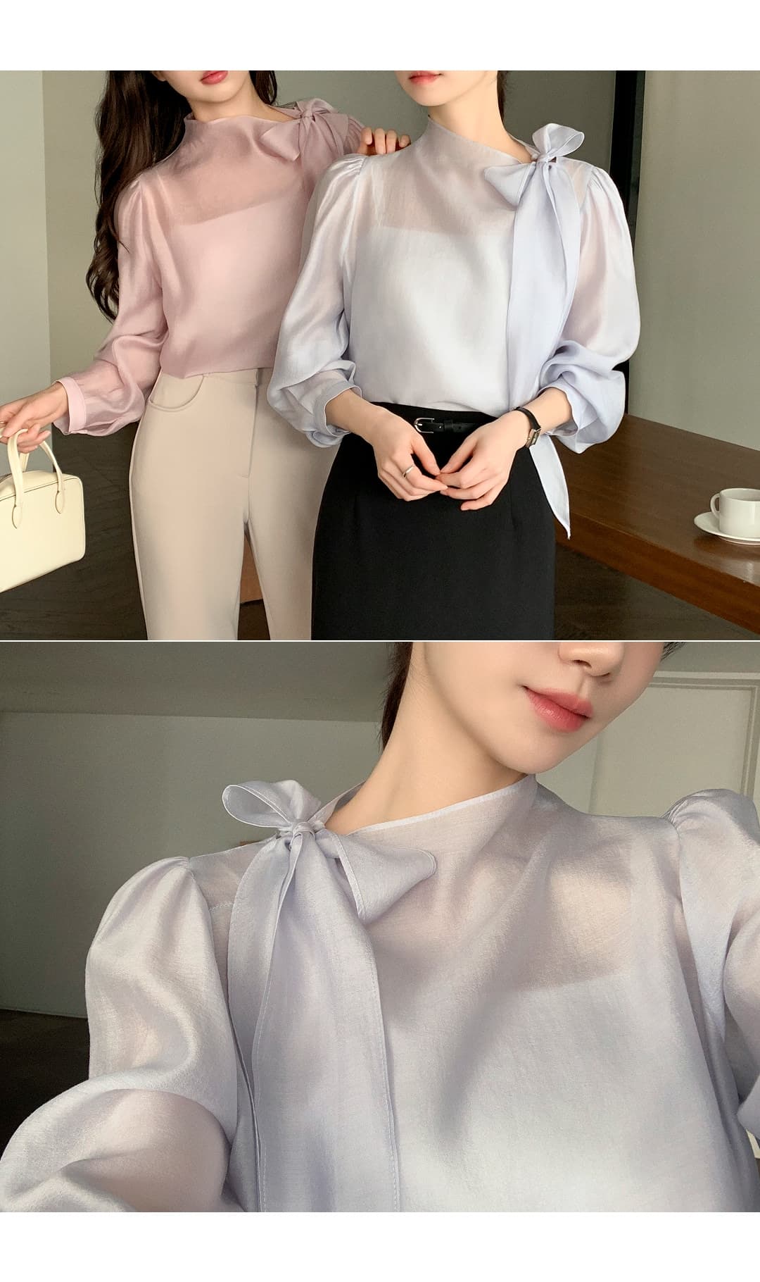 칼라 부서 나비 매듭 쉬폰 블라우스 셔츠 상세 이미지 35