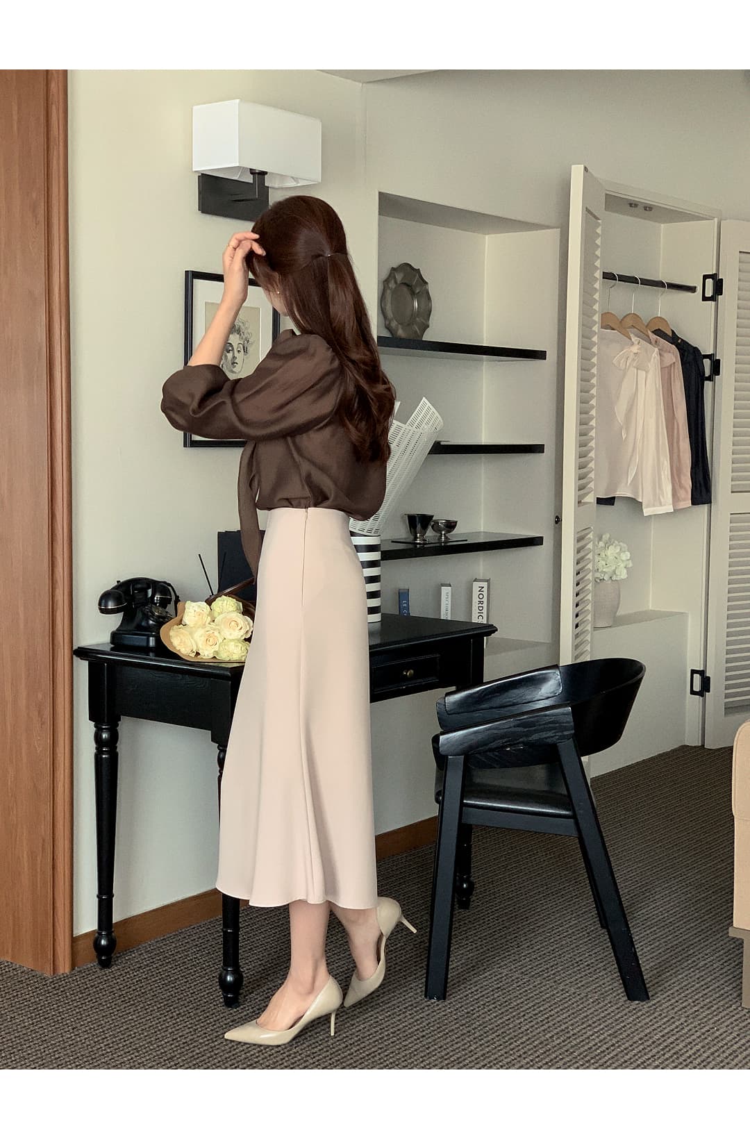칼라 부서 나비 매듭 쉬폰 블라우스 셔츠 상세 이미지 48