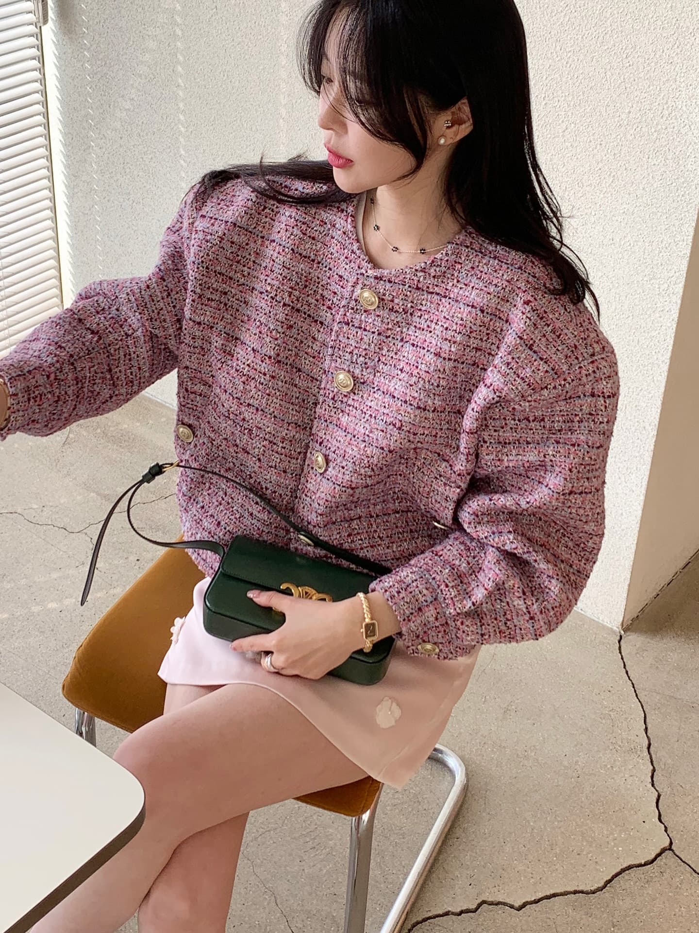 트위드 작은 샤넬 스타일 재킷 짧은 외투 상세 이미지 1