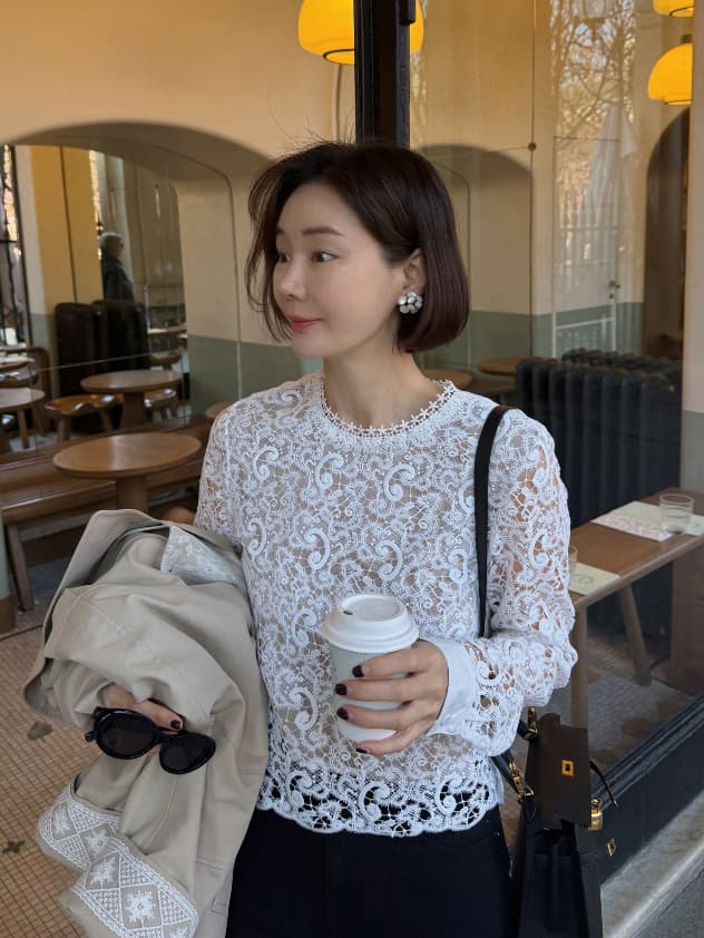 무거운 작업 품격 레이스 셔츠 긴팔 셔츠 한국 스타일 chic 빛 럭셔리 고급 센스 패션 대외 무역 여성 이미지 2