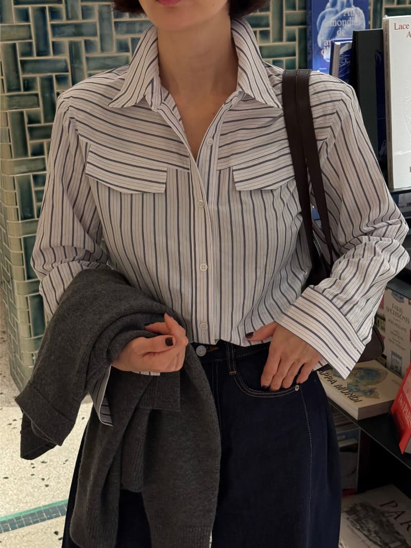 스트라이프 긴팔 셔츠 한국 chic 빛 요리 한 패션 다용도 싱글 줄 버튼 셔츠 이미지 2