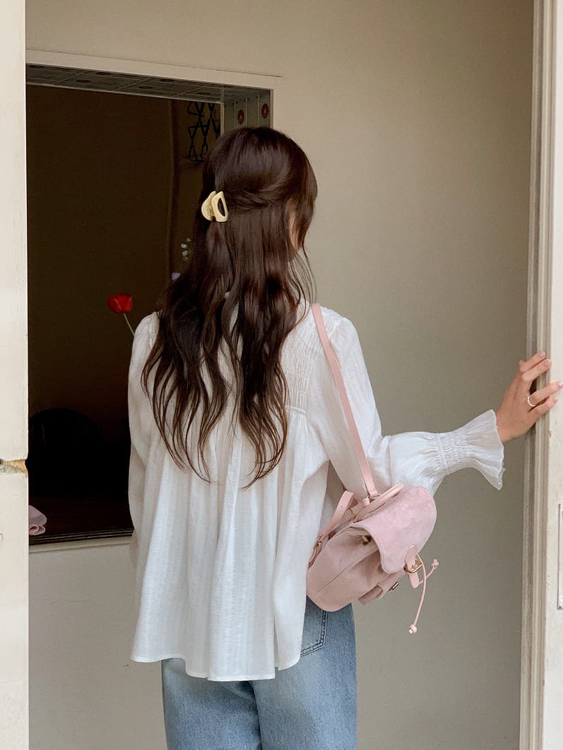 Chic 달콤함 나팔 소매 셔츠 한국 스타일 chic 작은 대중 디자인 센스 맨위 여성 셔츠 이미지 4