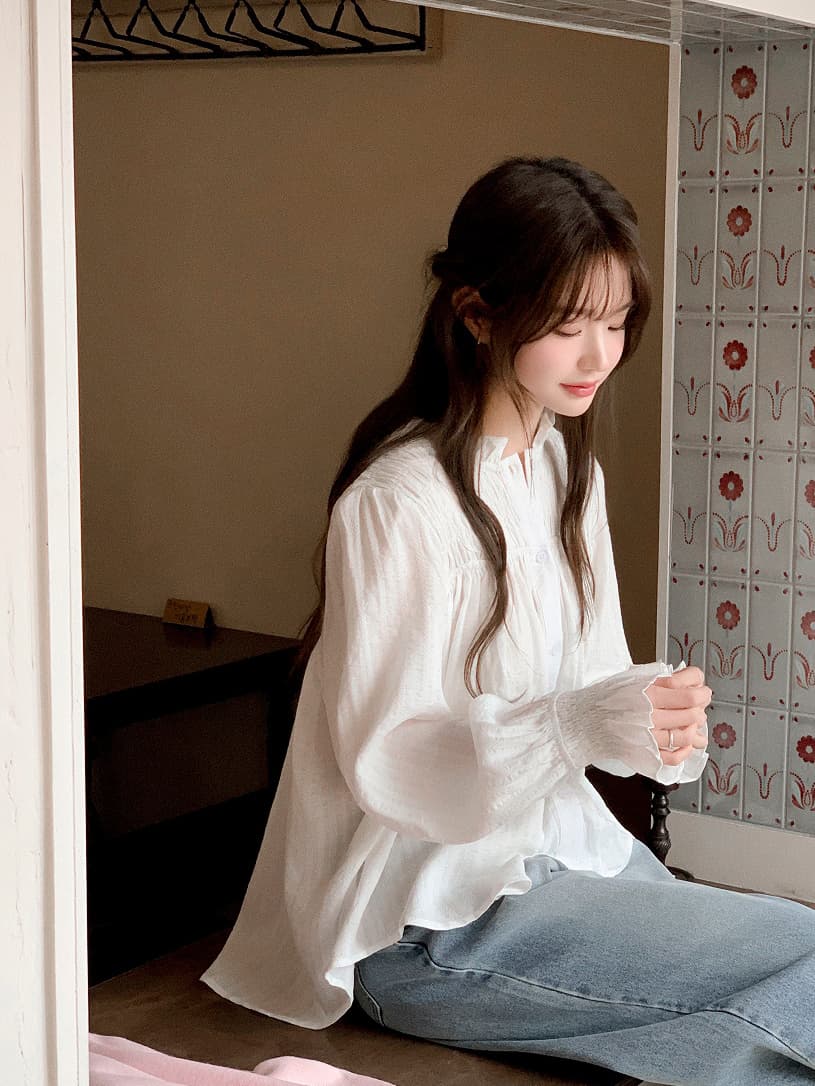 Chic 달콤함 나팔 소매 셔츠 한국 스타일 chic 작은 대중 디자인 센스 맨위 여성 셔츠 상세 이미지 10