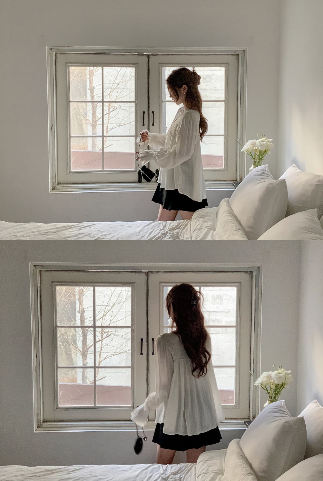 Chic 달콤함 나팔 소매 셔츠 한국 스타일 chic 작은 대중 디자인 센스 맨위 여성 셔츠 상세 이미지 18