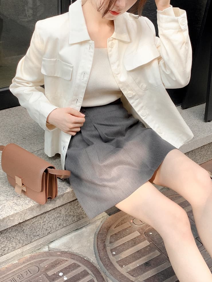 미니멀리즘 캐주얼 단색 워크웨어 짧은 외투 한국 스타일 chic 봄 가을 새로운 폴로 칼라 재킷 맨위 여성