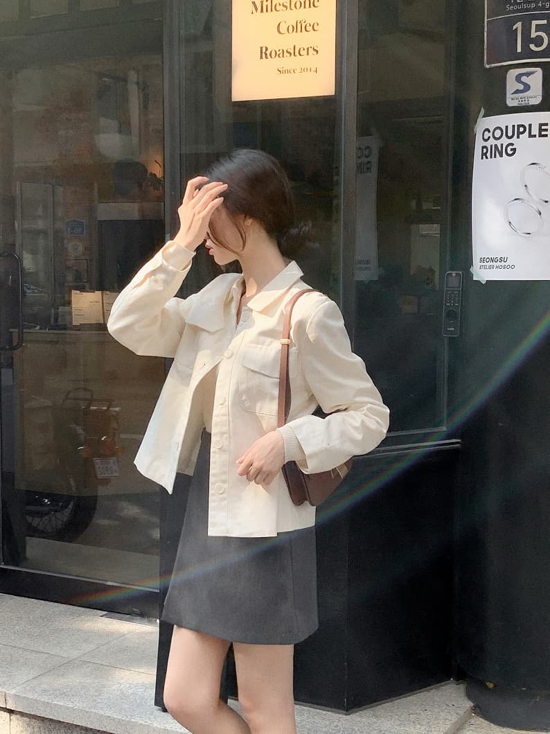 미니멀리즘 캐주얼 단색 워크웨어 짧은 외투 한국 스타일 chic 봄 가을 새로운 폴로 칼라 재킷 맨위 여성 이미지 2