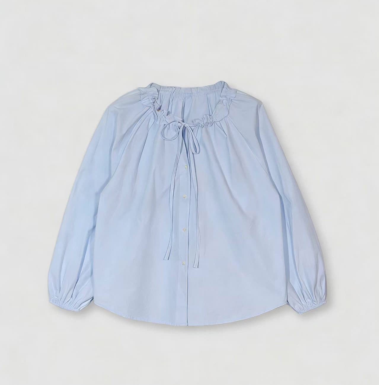 프릴 레이스업 긴팔 쉬폰 블라우스 셔츠 한국 스타일 chic 단색 루즈핏 패션 다용도 상세 이미지 27