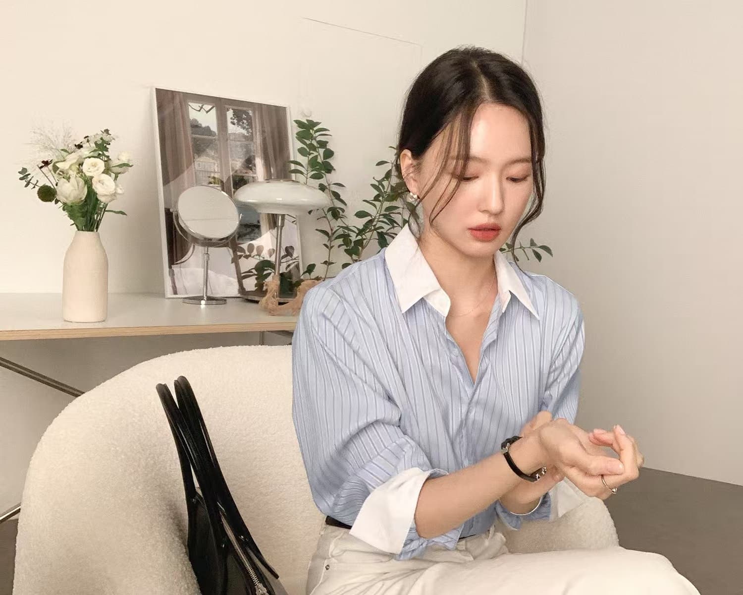 배색 스트라이프 셔츠 봄 가을 다용도 긴팔 셔츠 한국 ins 빛 요리 한 패션 빅 사이즈 여성 의류 대외 무역 상세 이미지 9